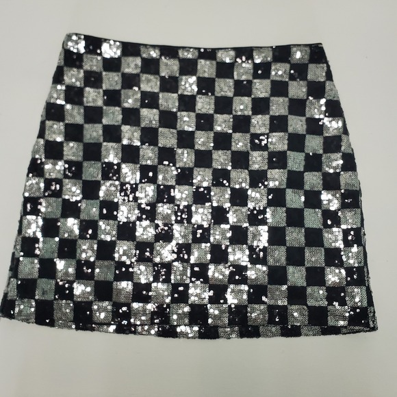 Checkerboard Sequin Mini Black Silver Party Festival Rave Size S - Picture 1 of 5